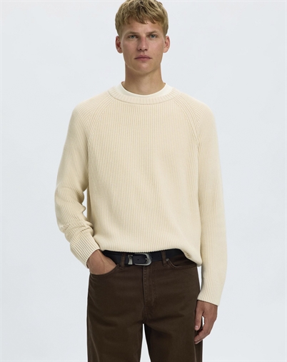 Selected - SLMBraun Rib Crew Strik - Birch